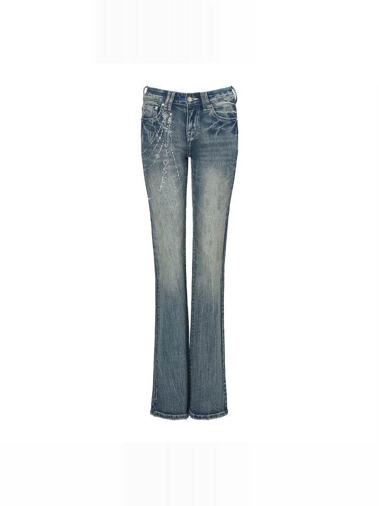 Washed Blue Bootcut Stretch Denim Jeans