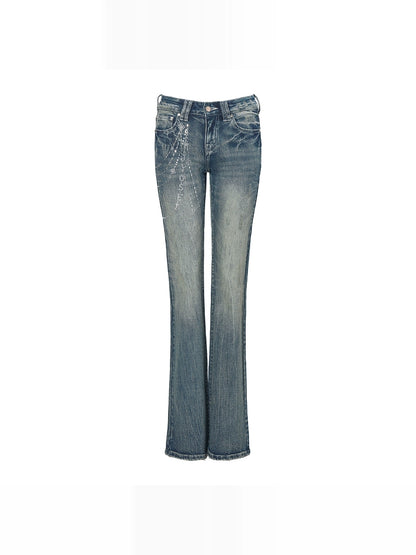 Washed Blue Bootcut Stretch Denim Jeans