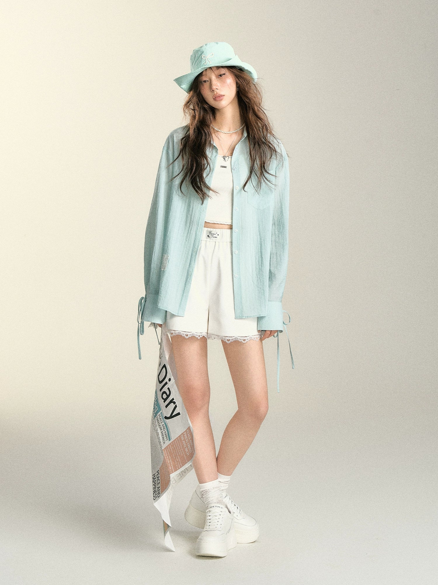 White &amp; Green Bow Sun Protection Cardigan