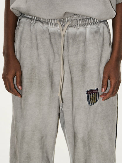 Washed Badge Cotton Pleated Track Pants