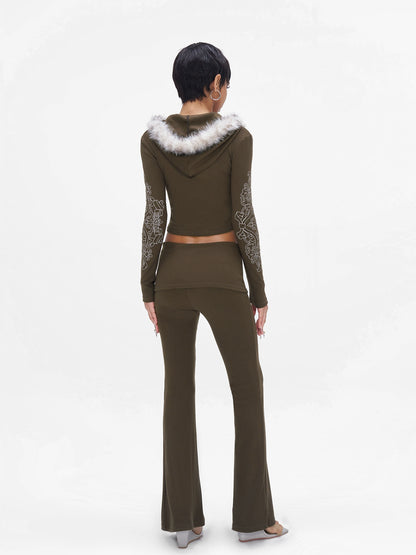 Knit Hooded Top &amp; Flare Pants Set