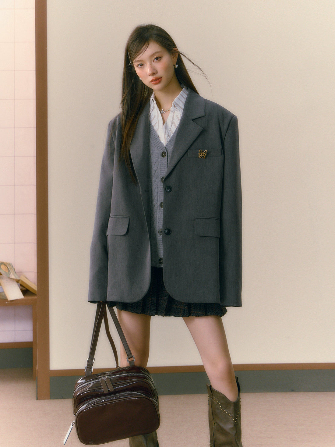 Gray Oversized Blazer - CHINASQUAD