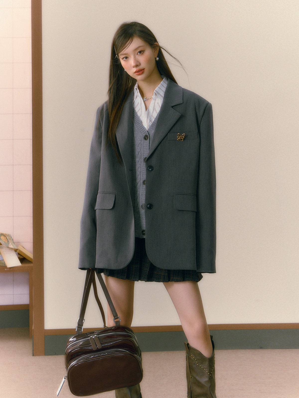 Gray Oversized Blazer - CHINASQUAD