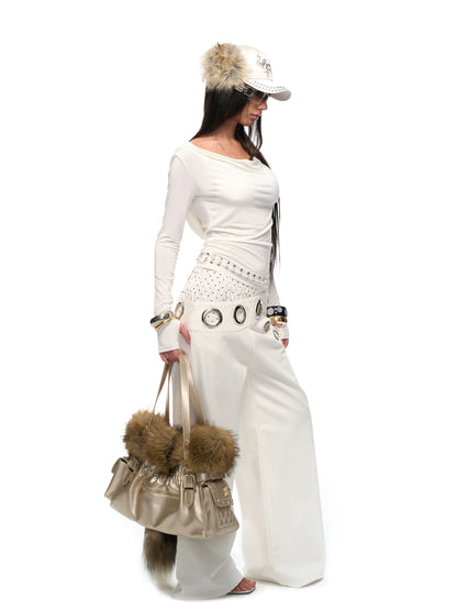 Layered-Effect Wide-Leg Cargo Jeans