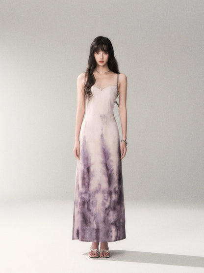 Sunset Lavender Gradient Printed Slip Maxi Dress