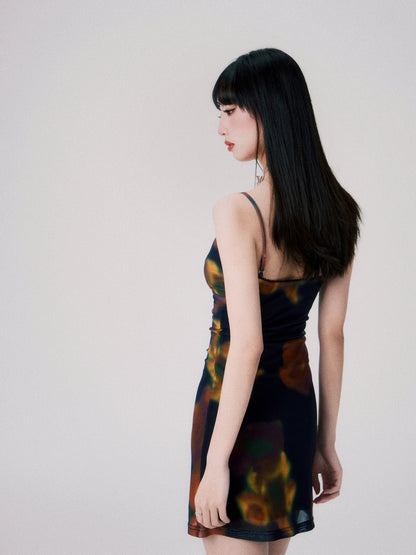 Vintage Printed Spaghetti-Strap Dress