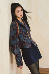 Black Plaid Blazer & Mini Skirt Set - CHINASQUAD