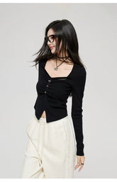 Black & White Wide Neckline Sweater - CHINASQUAD