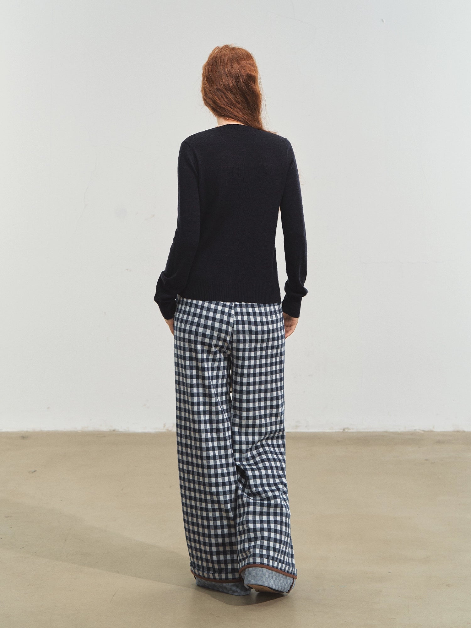 Checkered Cuff Wide‑Leg Pants