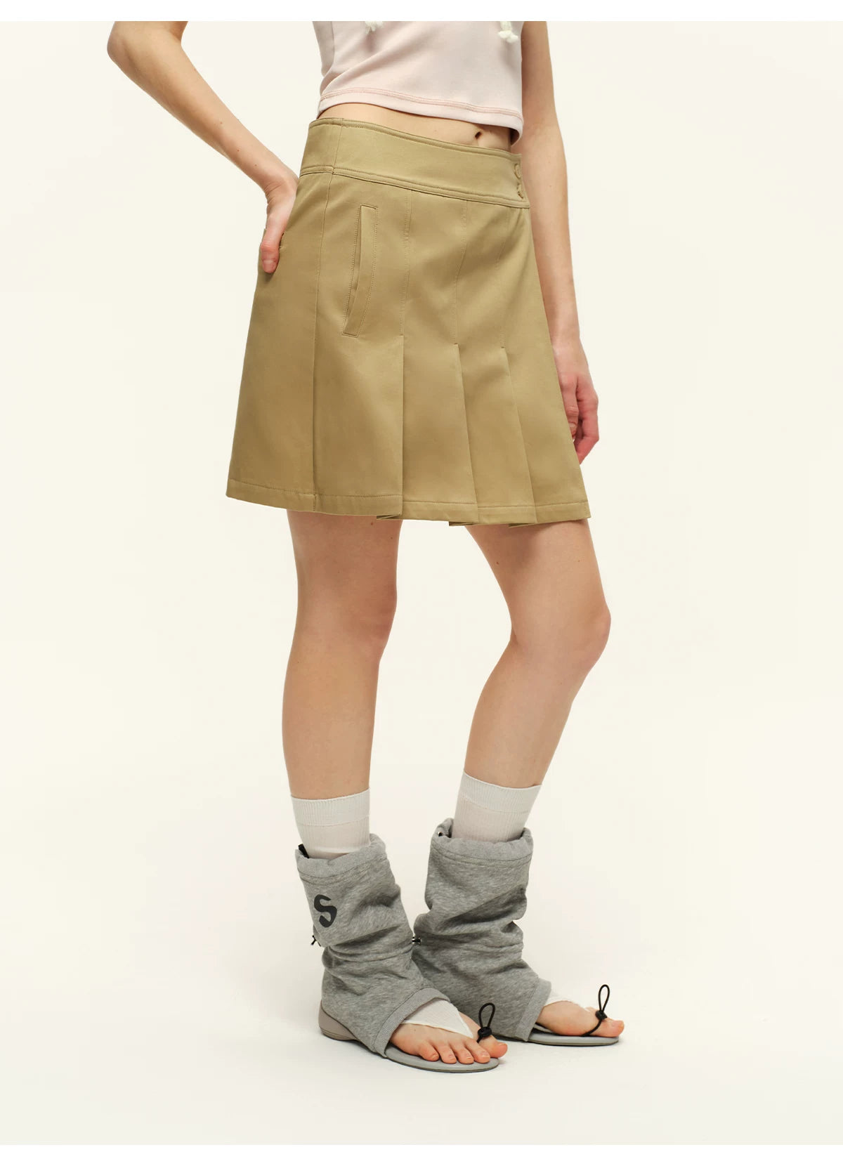 Side-Zip Layered-Effect Pleated Mini Skirt