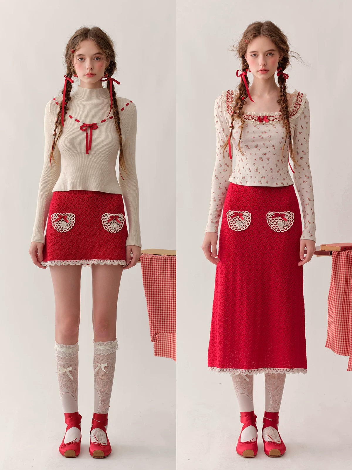 Collegiate White Mock-Neck Knit Top &amp; Skirt Set