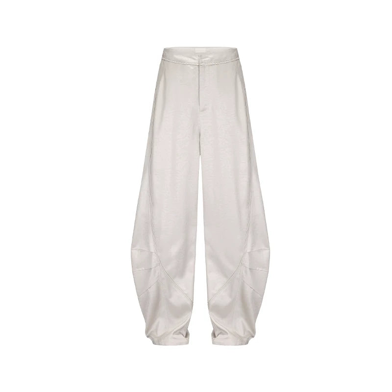 Draped Satin Pleated Wide-Leg Trousers