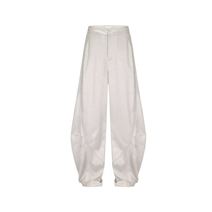 Draped Satin Pleated Wide-Leg Trousers