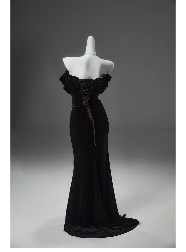 ROLA Noir Sculpted Velvet Couture Gown