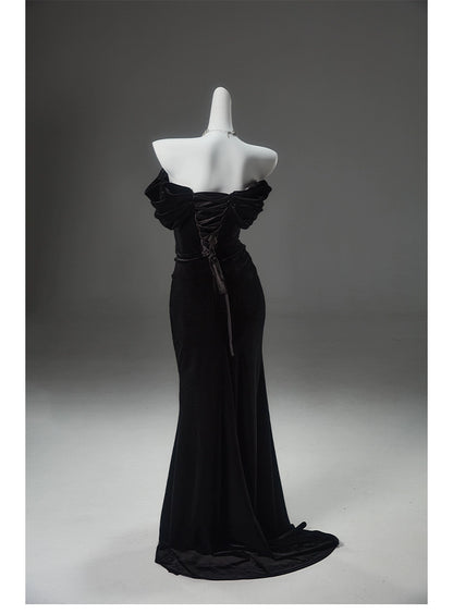 ROLA Noir Sculpted Velvet Couture Gown