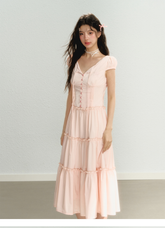 Pink Waist Belted Midi Dress - CHINASQUAD