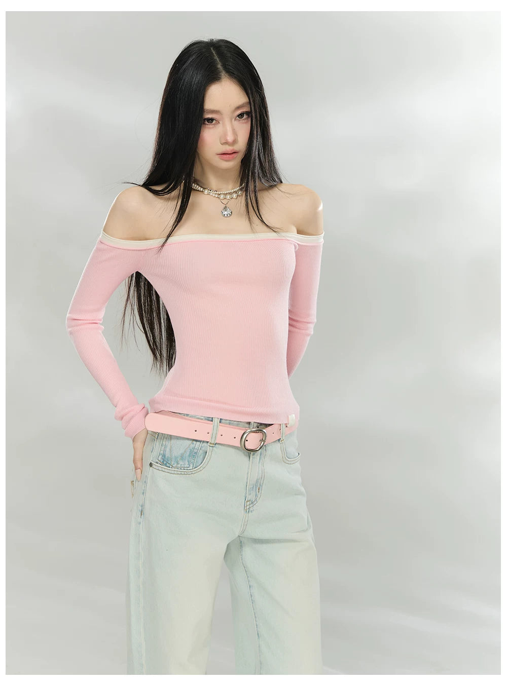Contrast Trim Off-Shoulder Knit Top