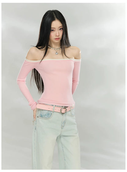 Contrast Trim Off-Shoulder Knit Top