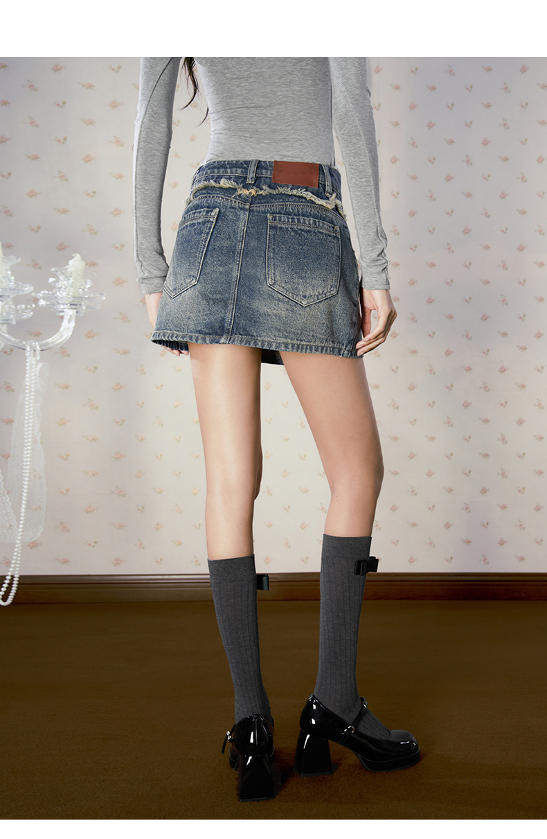 Blue Denim High-waist  A-line Mini Skirt - CHINASQUAD