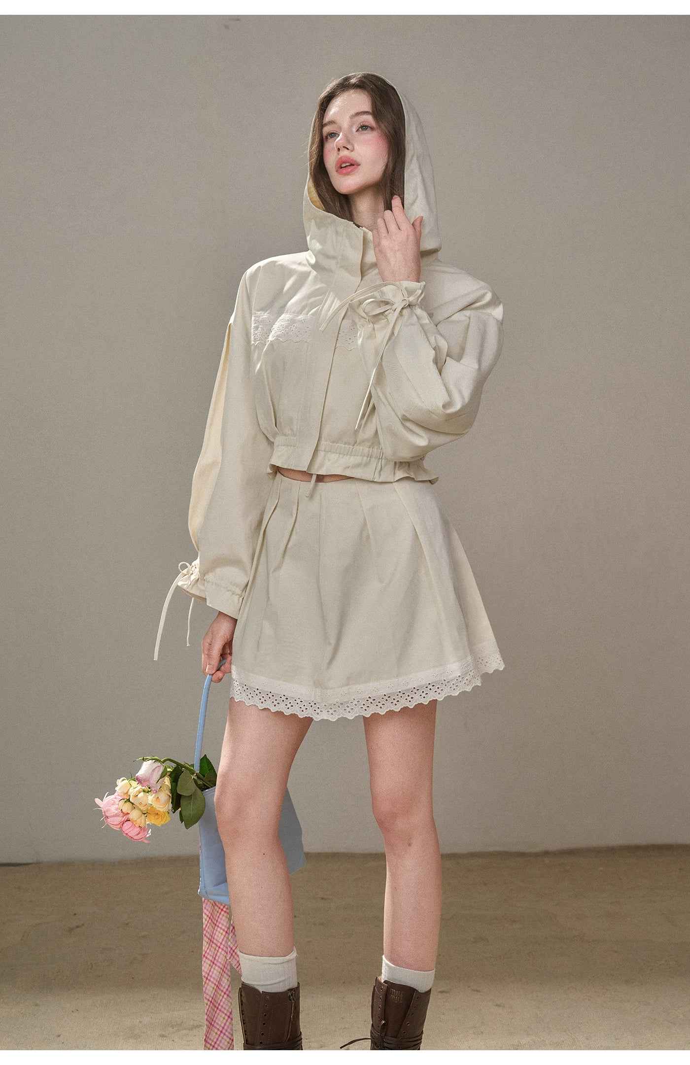&quot;A Cup of Milk&quot; Relaxed Cotton Trench &amp; Skirt Set