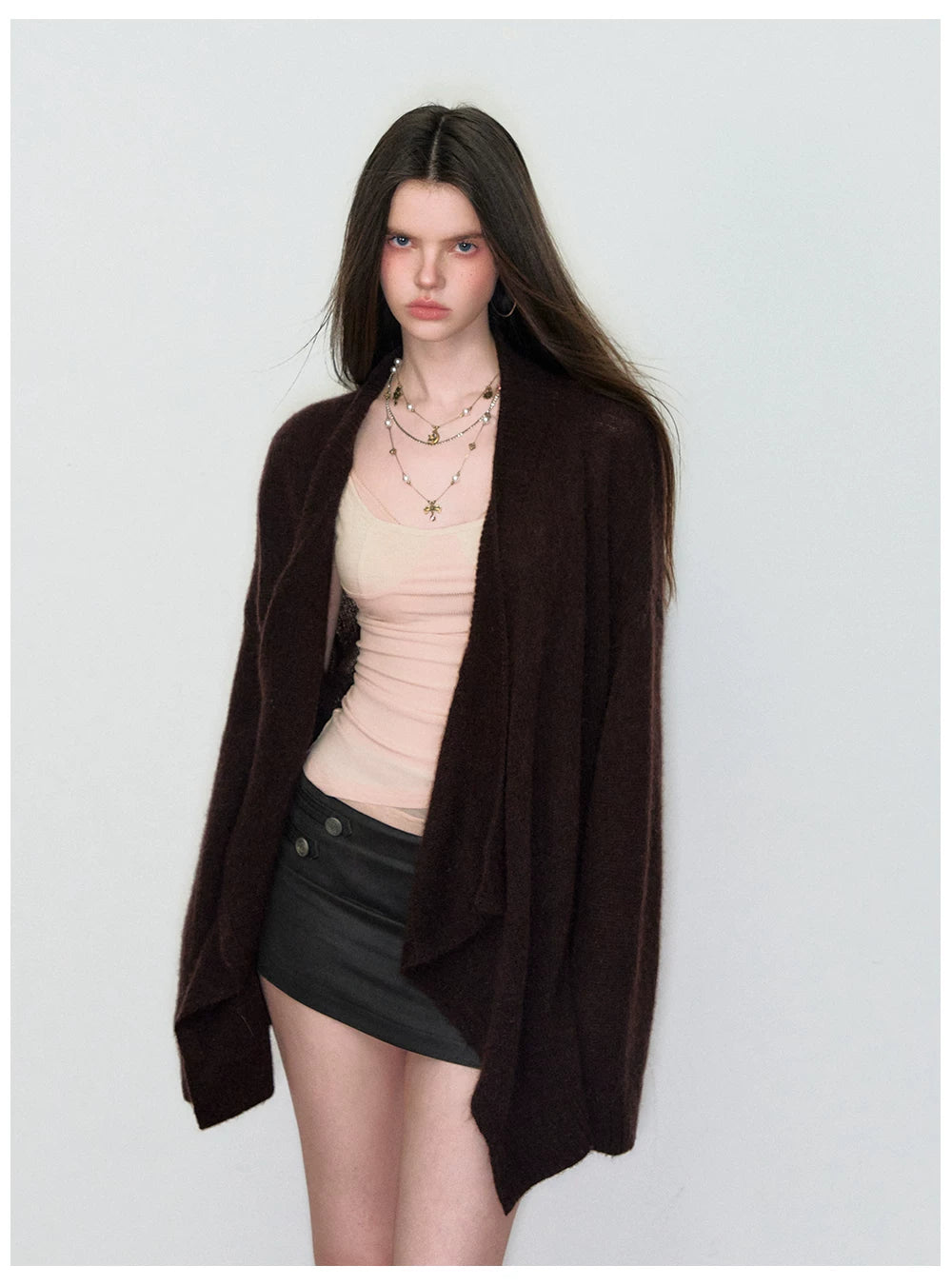 Shawl-Style Asymmetric Wool Knit Sweater