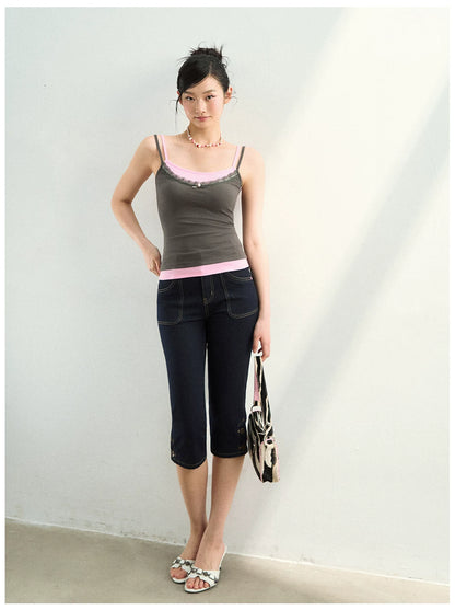 Studded Belt Cropped Denim Pants