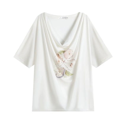 Pear Embellished Draped Off-Shoulder Relaxed T-Shirt