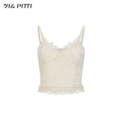 Velvet &amp; Lace Spliced Slim-Fit Camisole