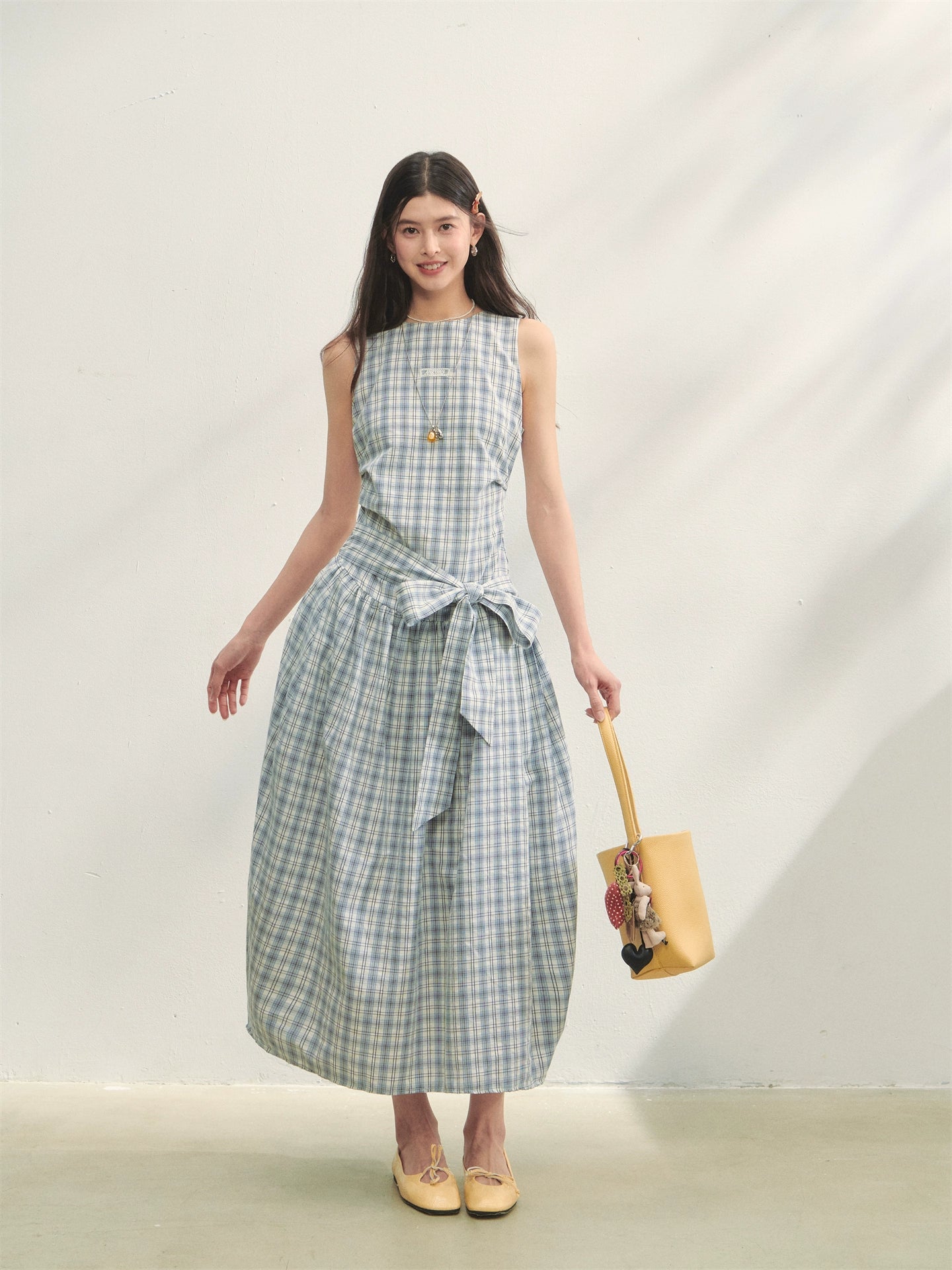 Belted Waist Checked Vest Dress - CHINASQUAD