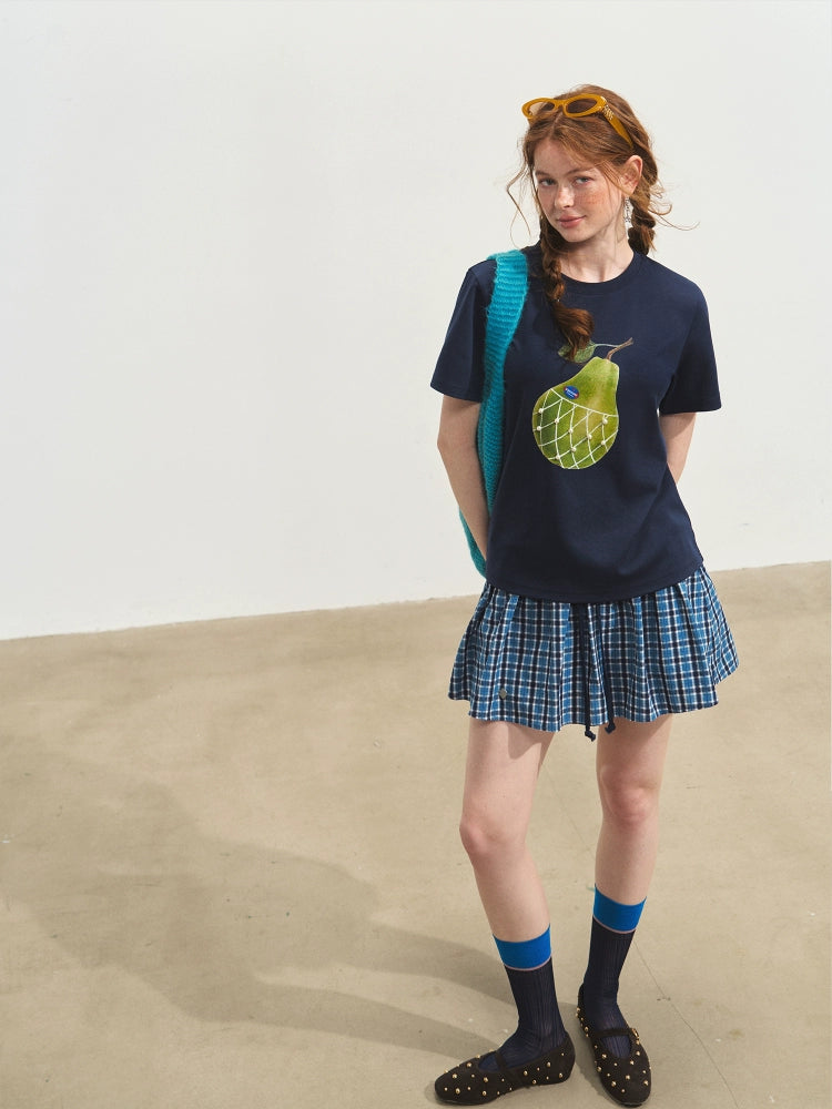 Blue Checkered Ruffled Pleated Skirt