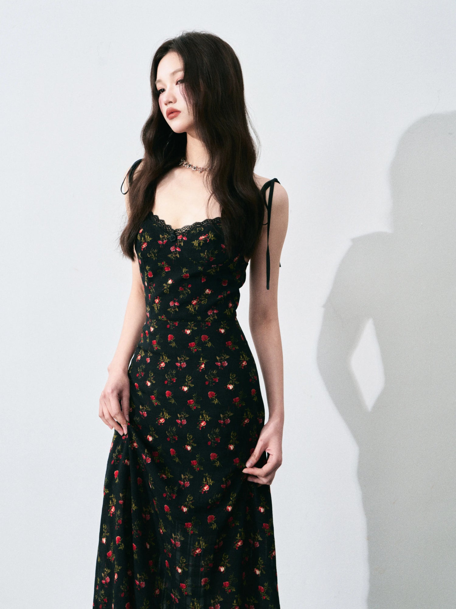 Vintage Floral Tie-Waist A-Line Maxi Dress