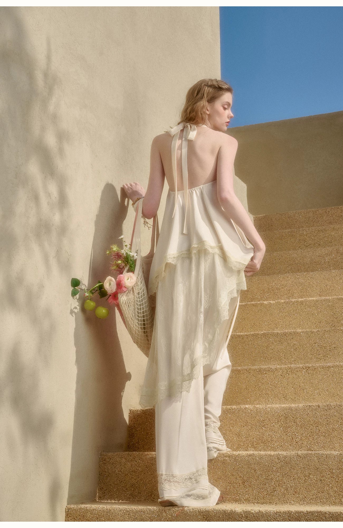 Pearl Gold Satin Lace Three-Piece Set