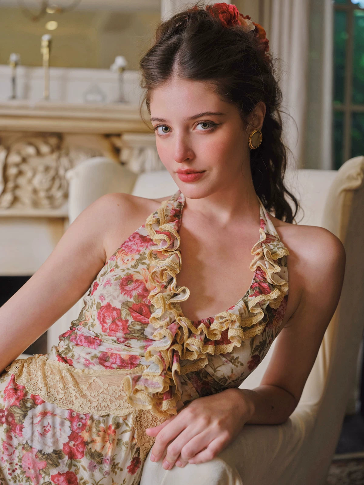 Flamenco Halter Mermaid Mesh Dress