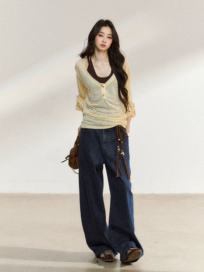 Textured Silk-Blend V-Neck Pullover &amp; Tank Top Set