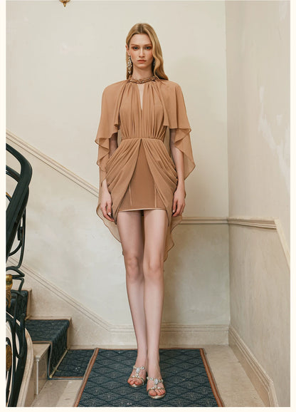 Draped Shawl Detail Halter Corset Dress