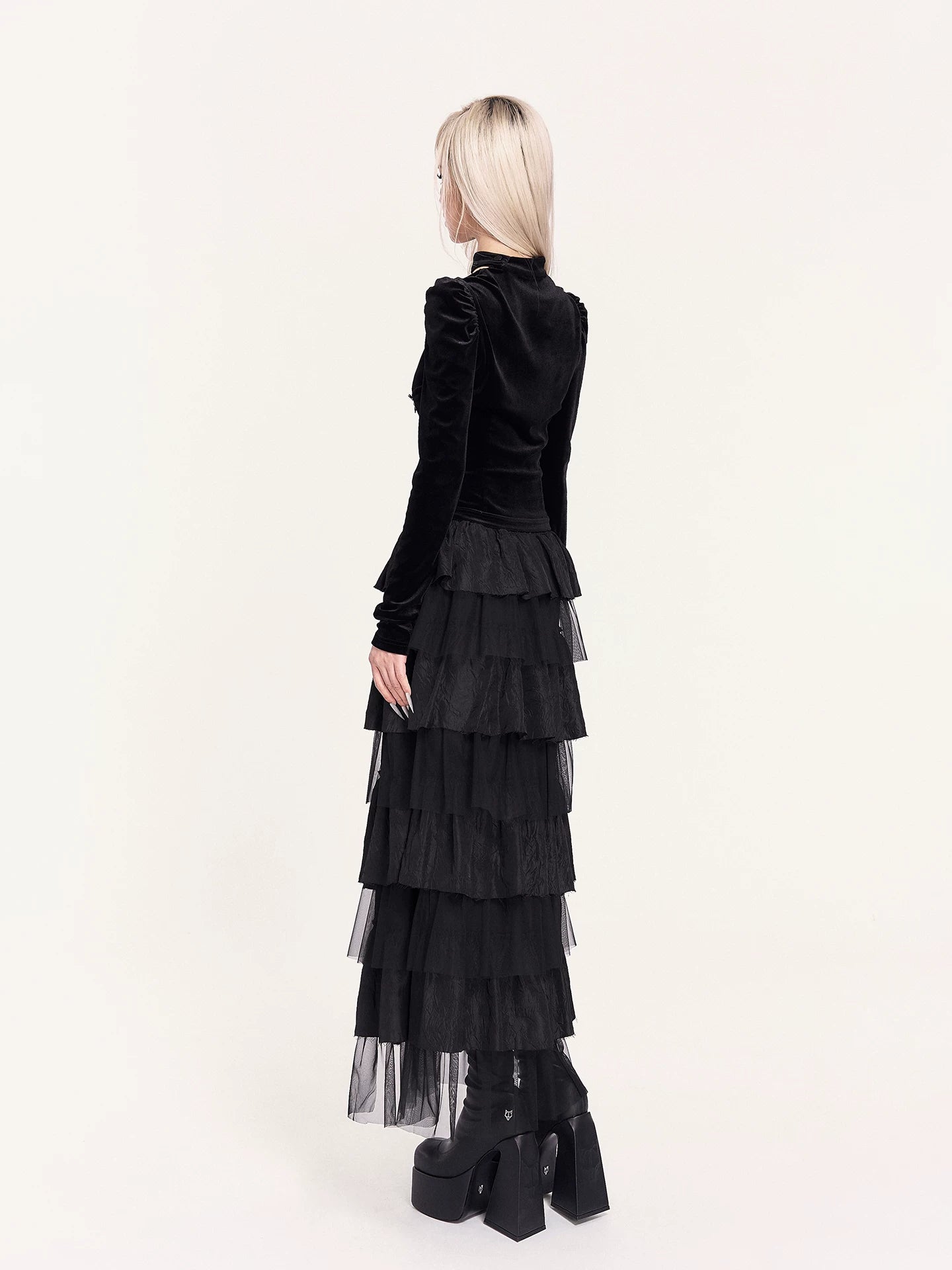 Light Dark Romantic Layered Tulle Maxi Skirt