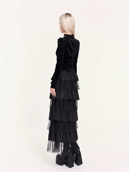 Light Dark Romantic Layered Tulle Maxi Skirt