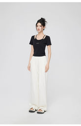 White & Pink Ice Silk Drooping Wide-leg Pants - CHINASQUAD