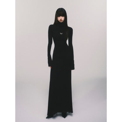 Slim-Fit Turtleneck Flared-Sleeve Knit Dress