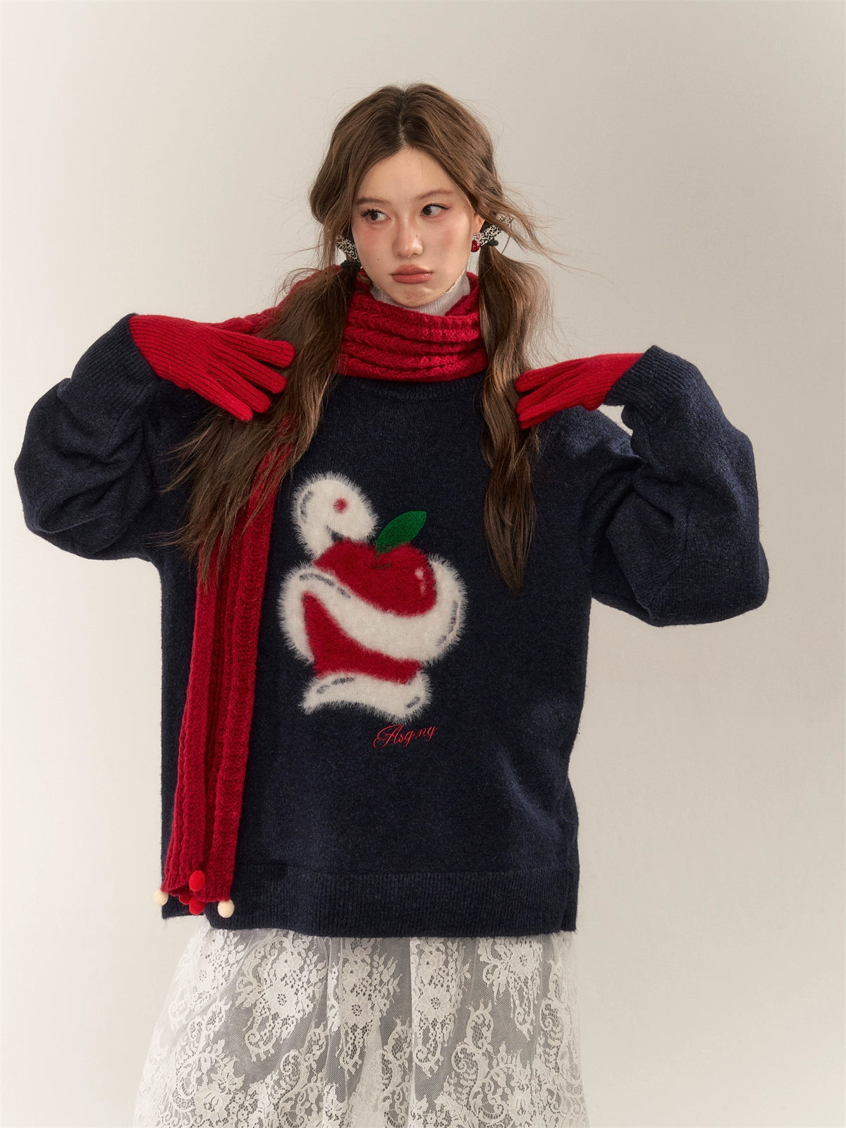 Apple Jacquard Pullover Sweater