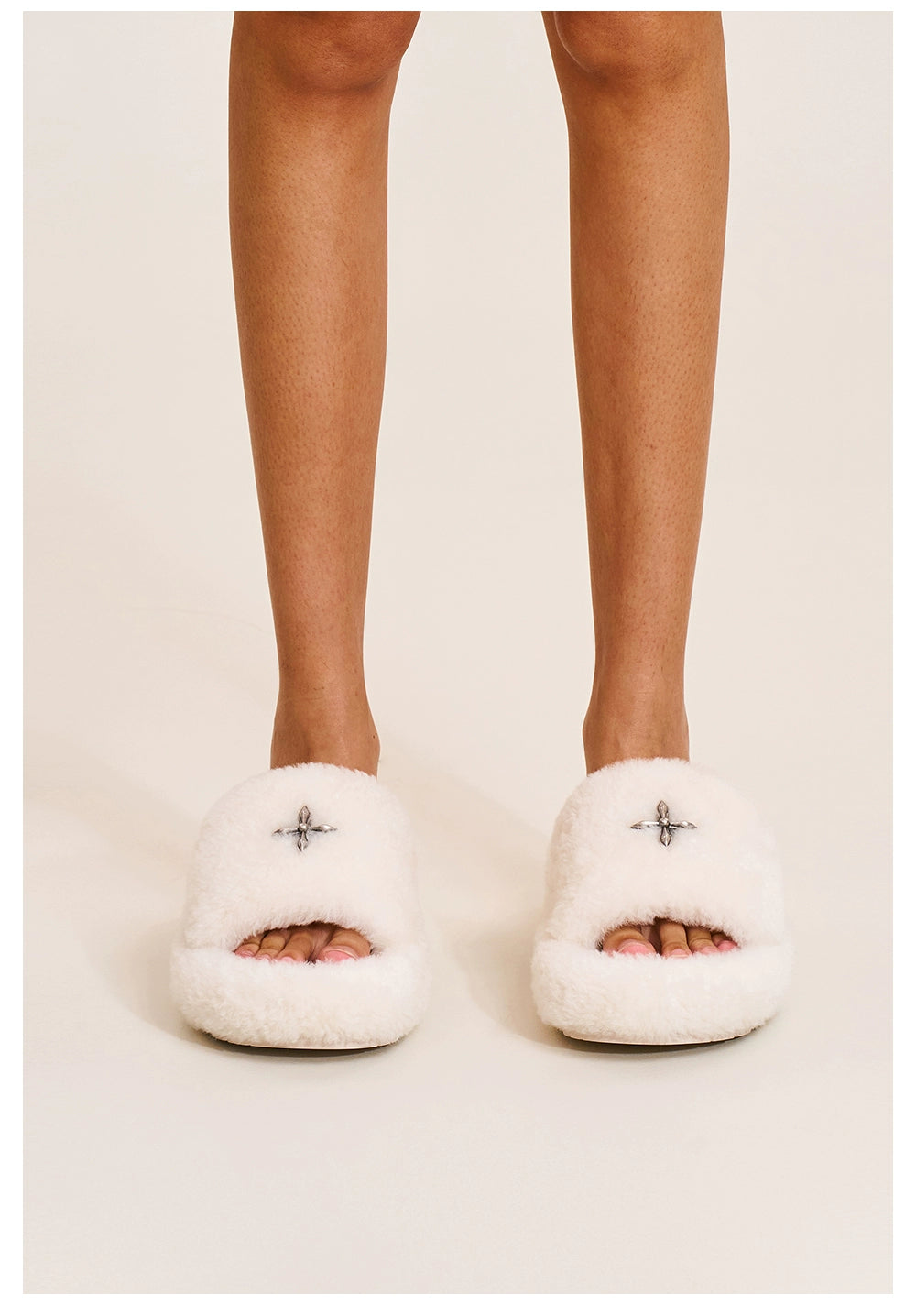 Cross Emblem Shearling Slide Sandals