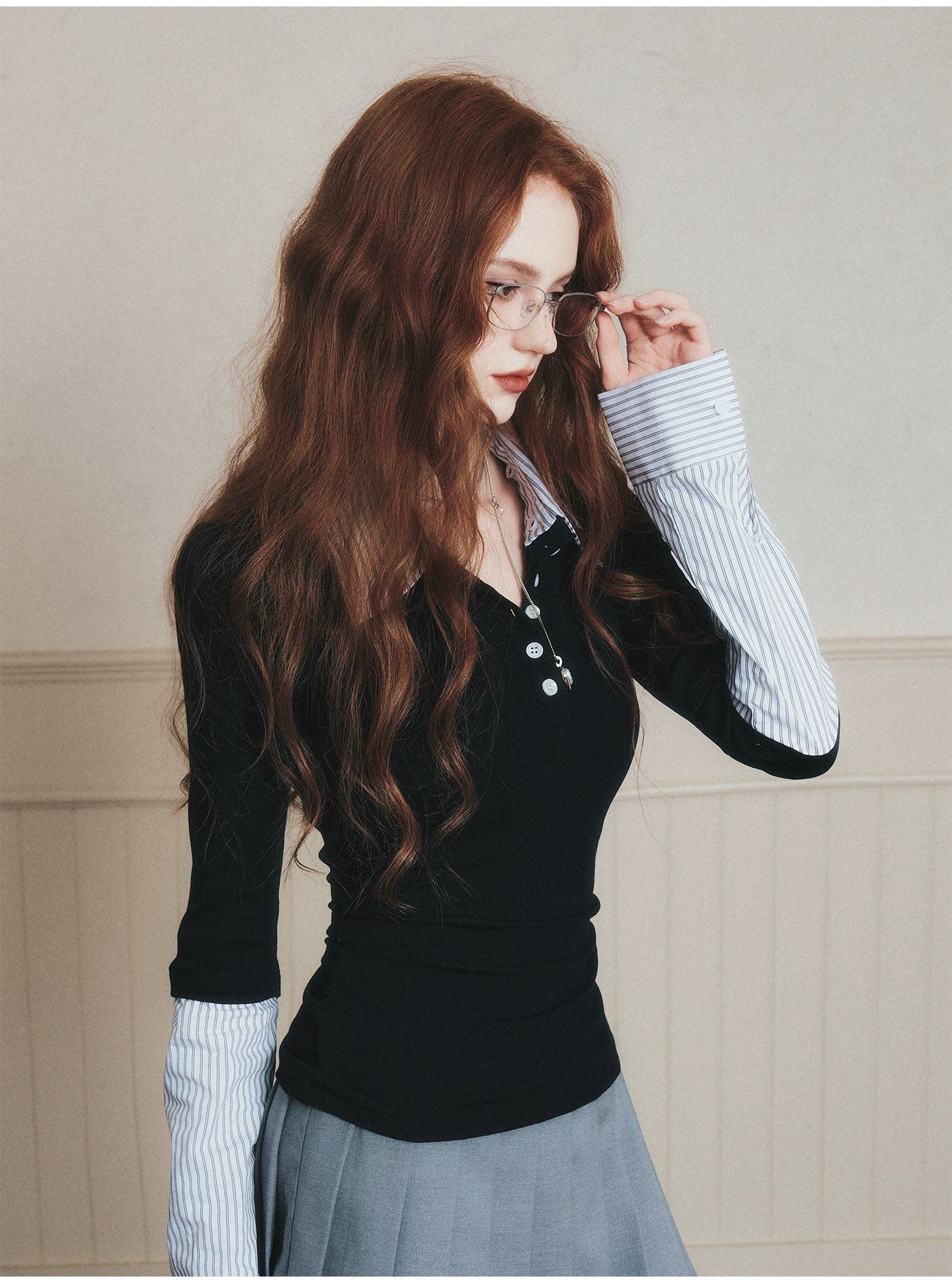 Layered-Style Collar Knit Polo