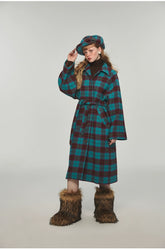 Plaid Classic  Belted Waist Woolen Overcoat - CHINASQUAD