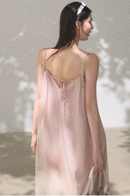 Pink Sand Layered Tulle Camisole Maxi Dress