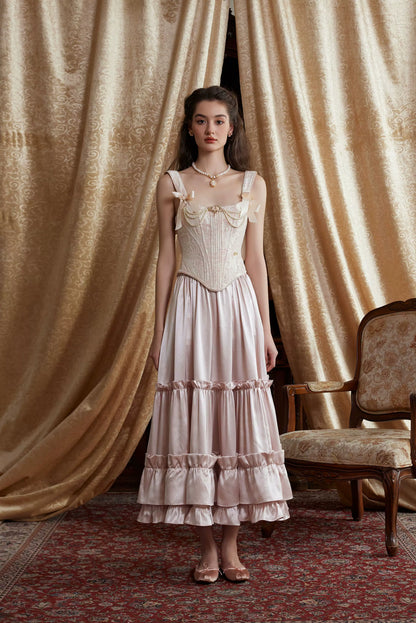 Jacquard Corset Top &amp; Satin Ruffle Skirt Set