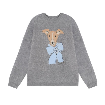 Bow-Knot Puppy Jacquard Pullover Crewneck - CHINASQUAD