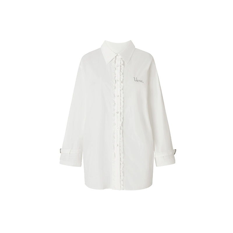 White Ruffle-edge Sun Protection Shirt