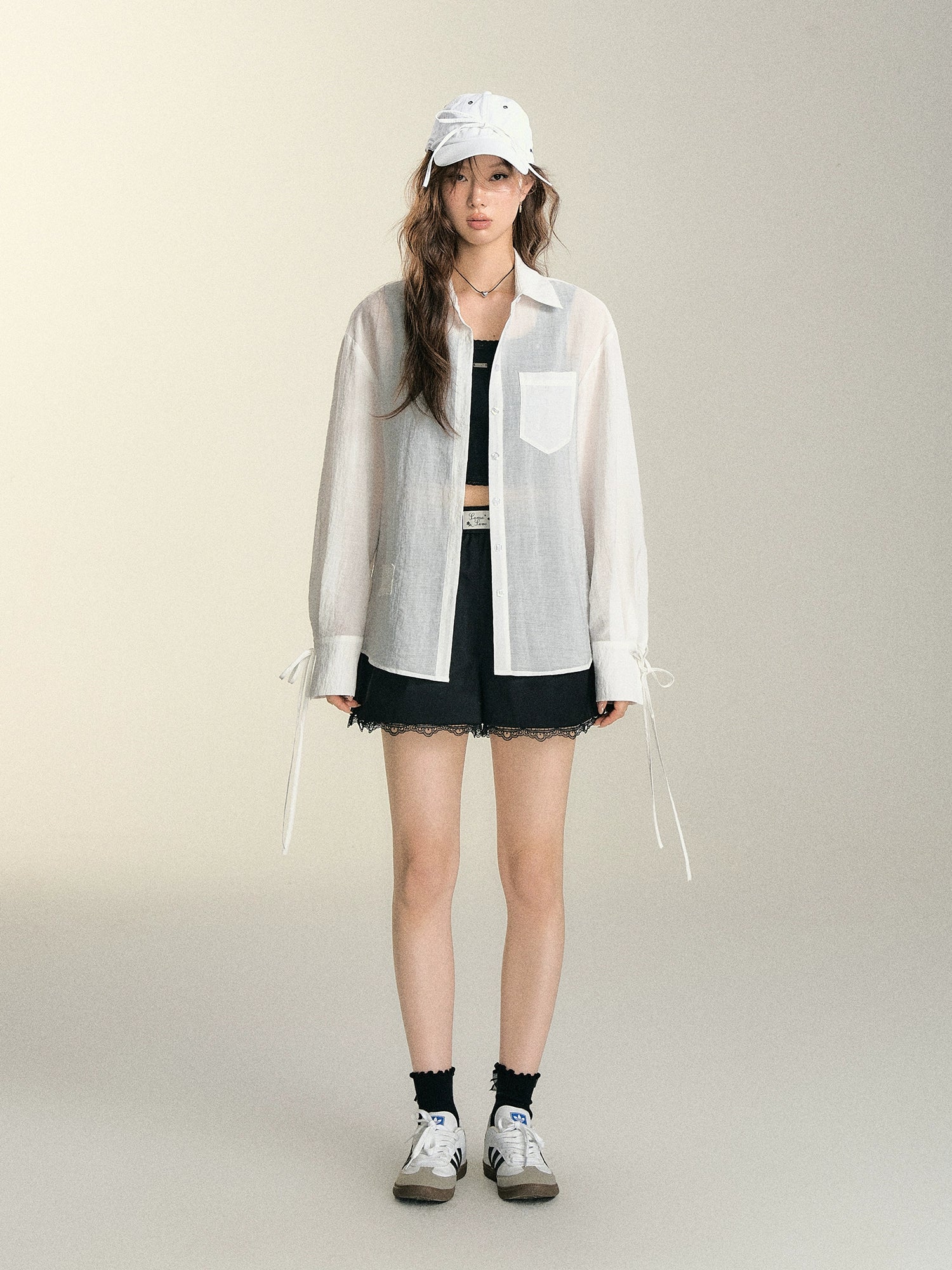 White &amp; Green Bow Sun Protection Cardigan