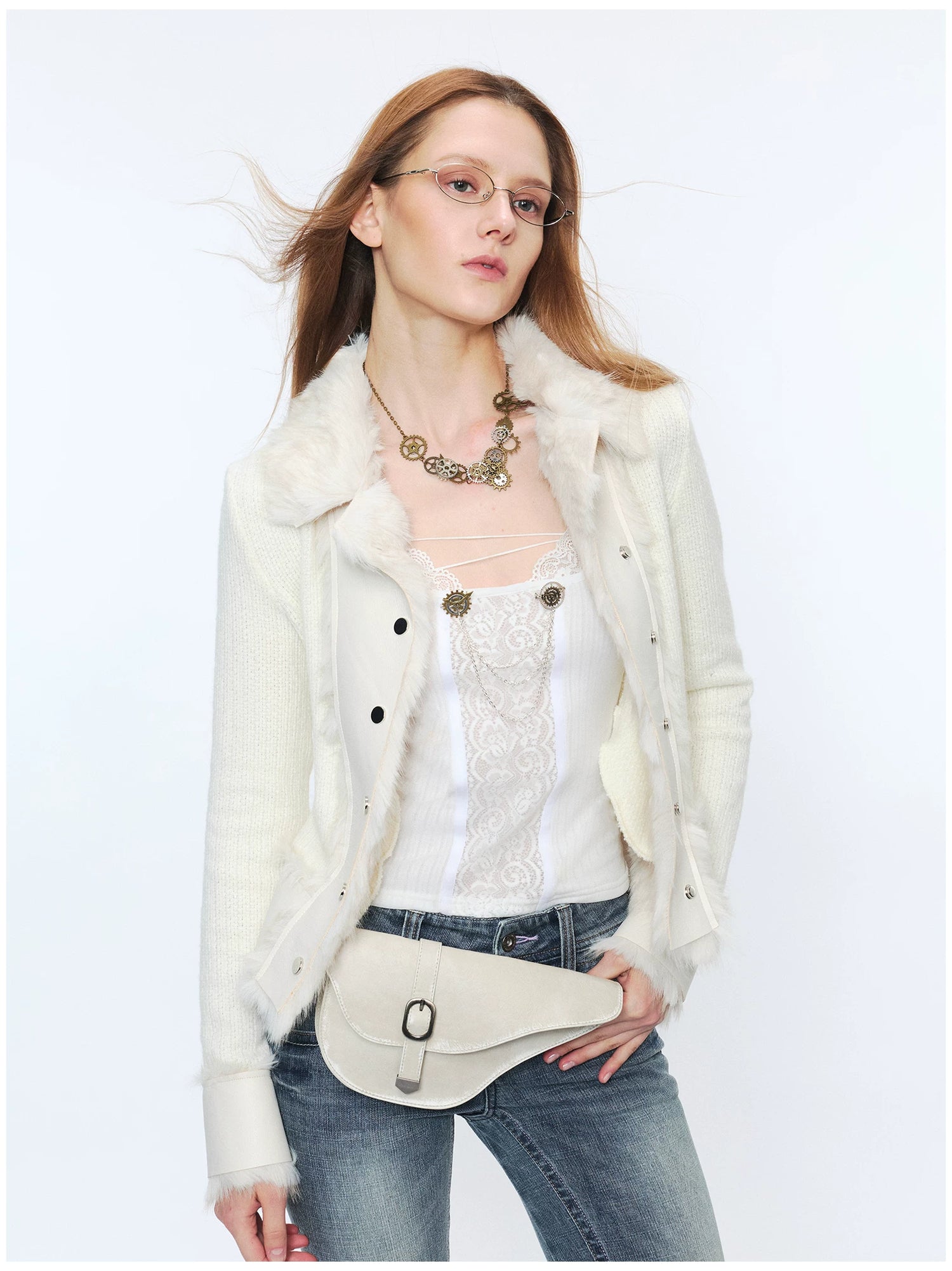 Knit Panel Faux Fur Cardigan Jacket