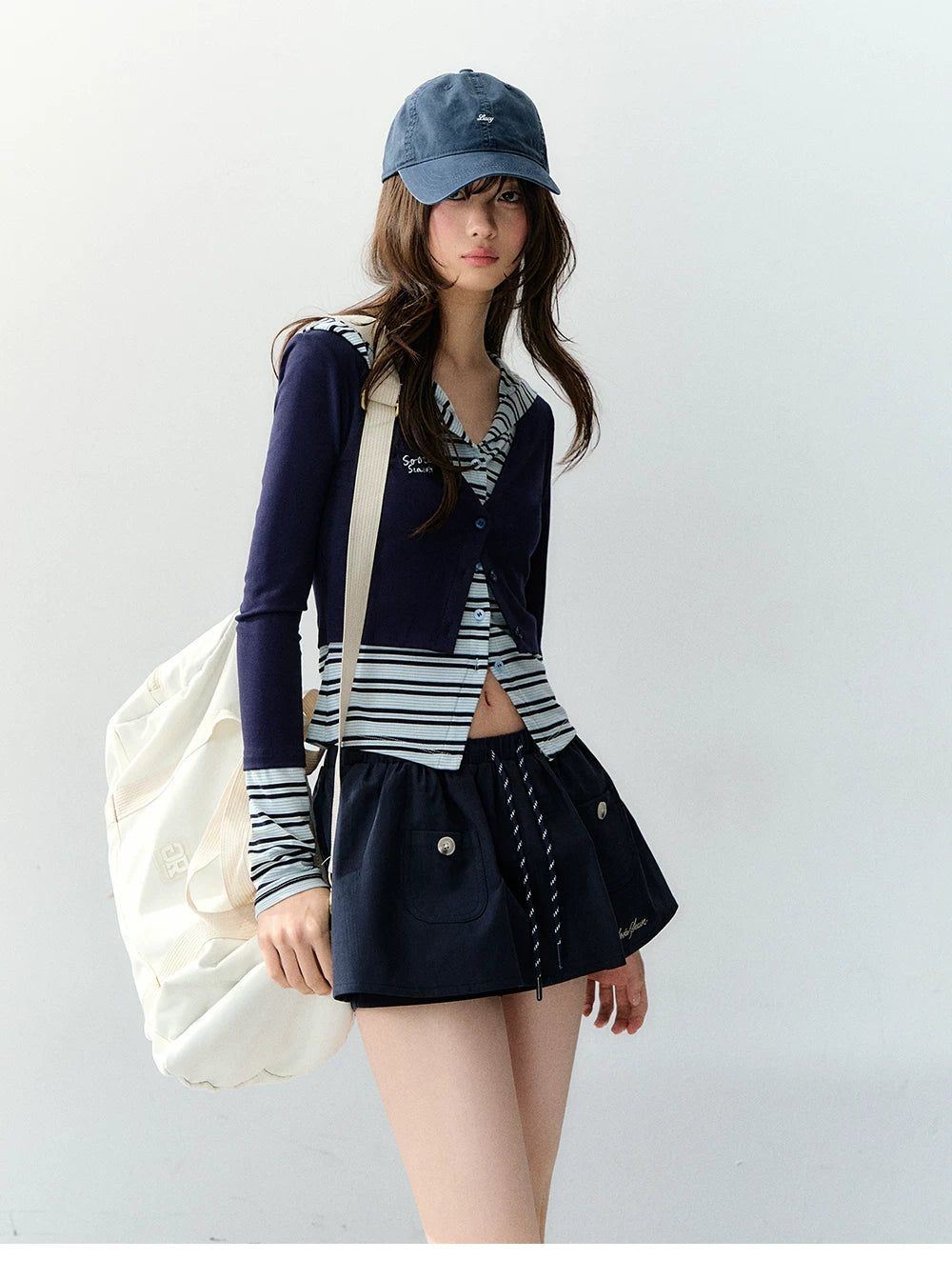 Sporty Striped Layered Hooded Top